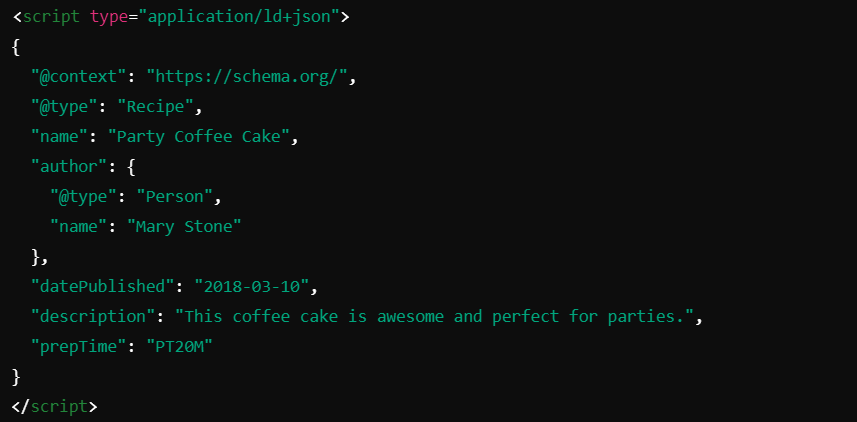 JSON-LD file shows mark up a recipe